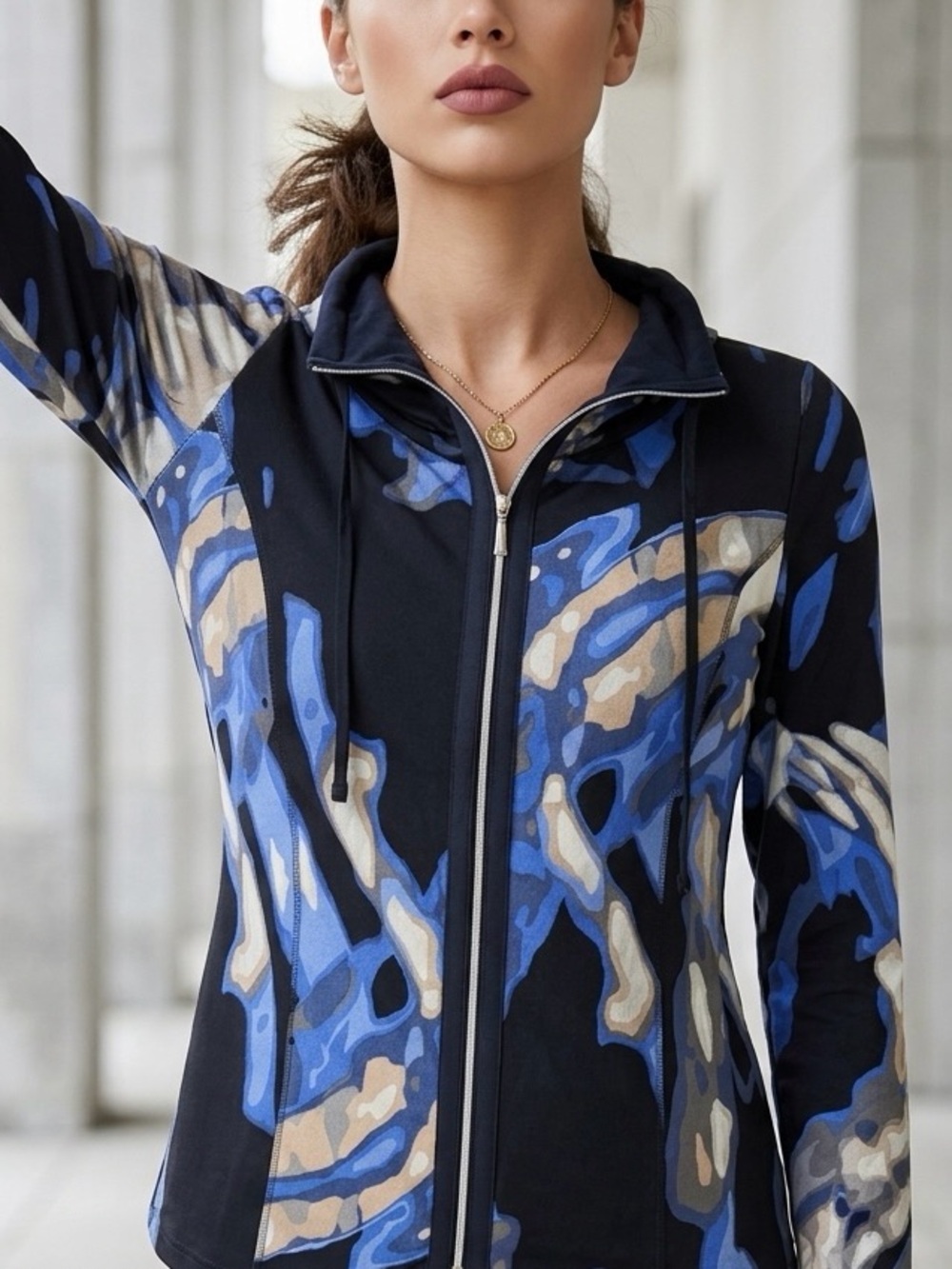 Blue Abstract Zip-Front Jacket - Picture 4 of 5